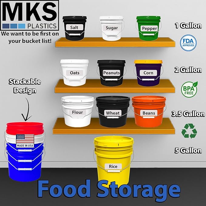 5-Gallon Bucket with Airtight Lid – Made in USA, Food Grade BPA Free Plastic, Heavy Duty Multi-Use, Metal Handle with Grip, Stackable Storage – Yellow, 1 Pack