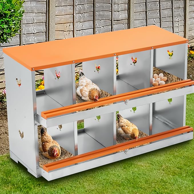 Garvee Nesting Boxes for Chickens, 4 Compartments Metal Chicken Nesting Box, Chicken Egg Laying Box with Large Vented Holes for Easy Egg Collection