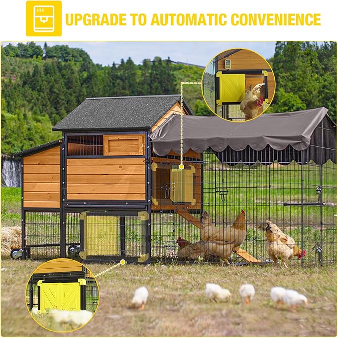 Large Chicken Coop for 4-6 Chickens, All-Steel Frame Hen House Poultry Cage with Waterproof Cover, Nesting Box & Metal Run