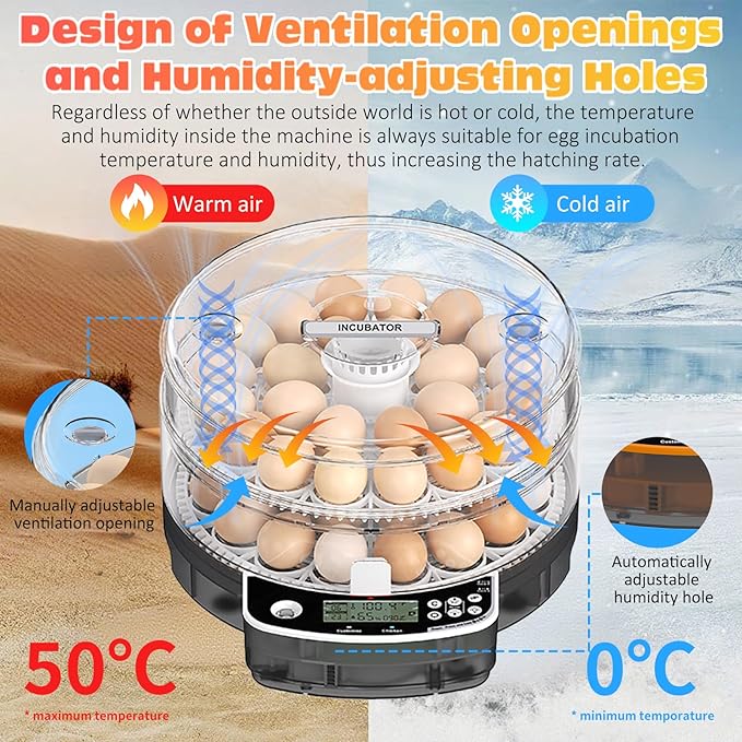 48 Incubators for Hatching Eggs, Egg Incubator with Automatic Egg Turning and Humidity Control, Intelligent Egg Incubator with Automatic Temp. Adjustment