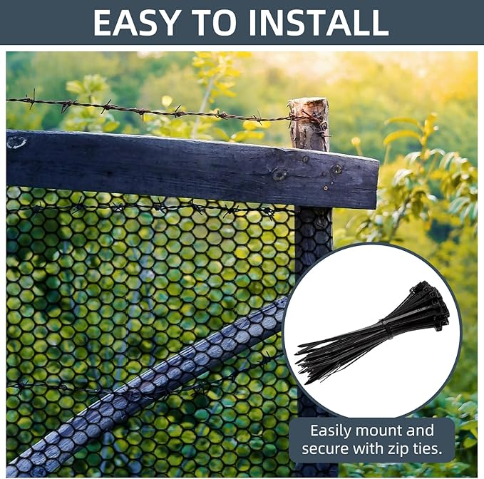 Plastic Wire Mesh Fence, 15.7IN x 50FT Versatile Fencing Netting for Poultry and Animal Barrier With 150 Zip Ties - Garden & Farm, Black