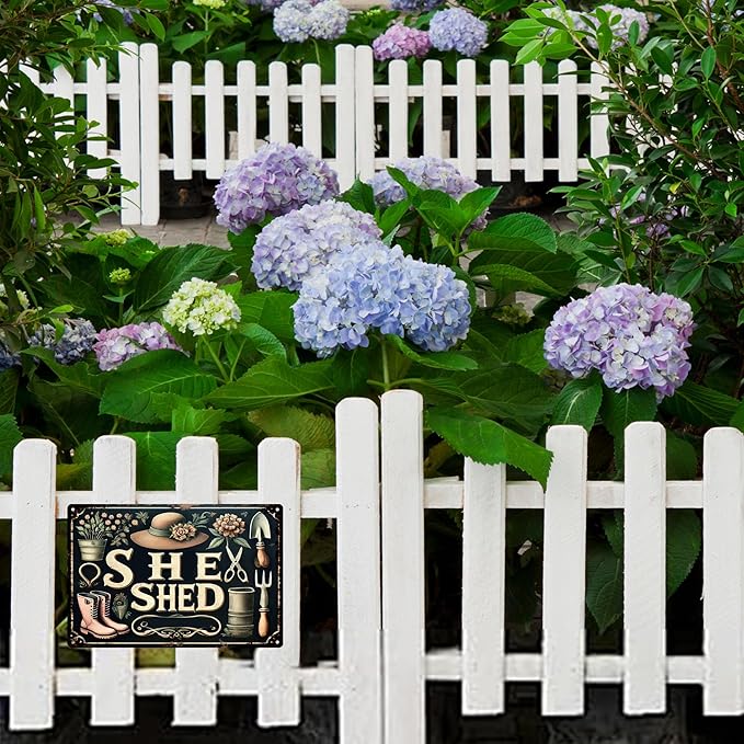 Vintage Garden Metal Signs - She Shed Tin Sign, Retro Rustic Outside Poster Sign Gardening Lover Gifts Fence Decoration Wall Art Decor 8x12 inch
