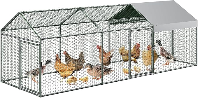 Large Metal Chicken Coop with Waterproof Cover – 120"/160" l x 40" w Chicken Runs for Yard with Cover, Compartments & Doors, Outdoor Chicken Run for Rabbit, Duck, Goose, Backyard Yard (Silver/Black)