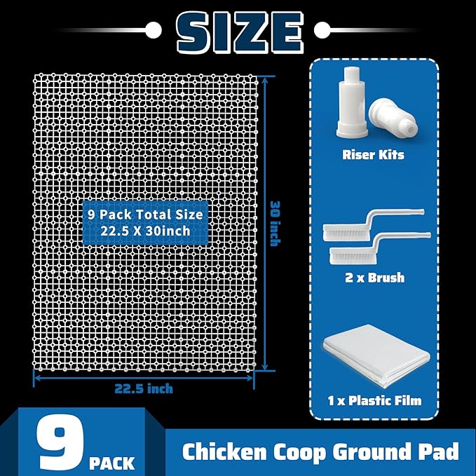 Chicken Coop Ground Pads, 9 Pack Chicken Coop Walking Pads Raise Above Ground Avoid Water and Moisture,Plastic Chicken Coop Mats Fits for Chicken Active or Eating Area,Chicken Coop Accessories