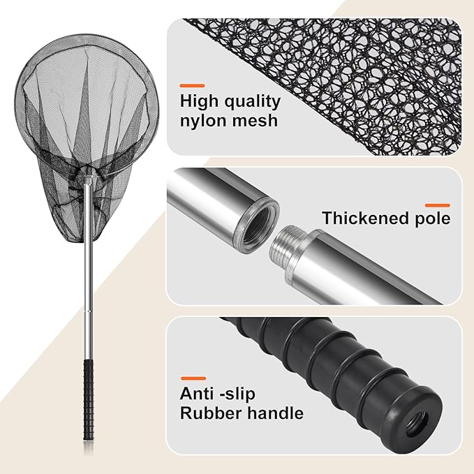Uross Large Catch Net - Anmial Net for Cat, Dog, Chicken,Goose, Ducks, Bird, Butterfly with Heavy-Duty Handle Adjustable to 5 Lengths(36"-99" Handle with 20" Net Opening)