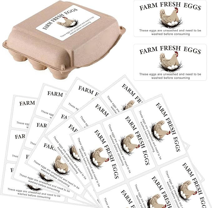 60Pcs 2" x 4" Farm Fresh Egg Carton Labels Unwashed Egg Carton Stickers Rectangle White Self Adhesive Packaging Tags for Box Containers Business Farmhouse Market Shop Supplies
