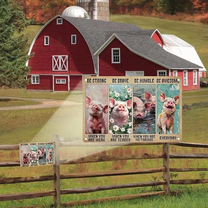 Funny Pig Decor Vintage Farm Art Sign Retro Metal Tin Sign Pet Lovers Motivational Quote for Home Office Room Coffee Bar Shop Wall Decor Poster Gift 12 * 8in