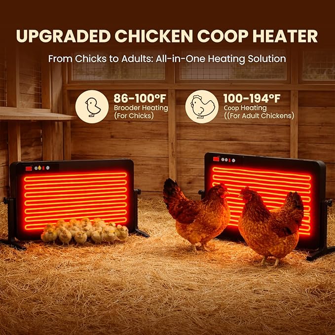 Smart Chicken Coop Heater with Thermostat, Adjustable Radiant Heat Panel & Timer, Coop Heater for Winter with Remote Control, Animal-Proof Cord (Chicken Heater & Solar Chicken Coop Heater Compatible)