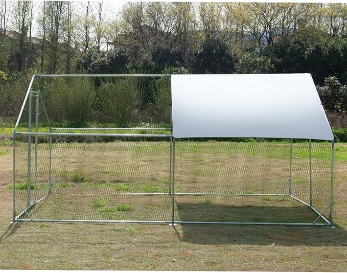Large Metal Chicken Coop Walk-in Poultry Cage Hen Run House Spire Shaped Cage with Waterproof and Anti-Ultraviolet Cover for Outdoor Backyard Farm Use (13.2’ L × 9.84’ W)