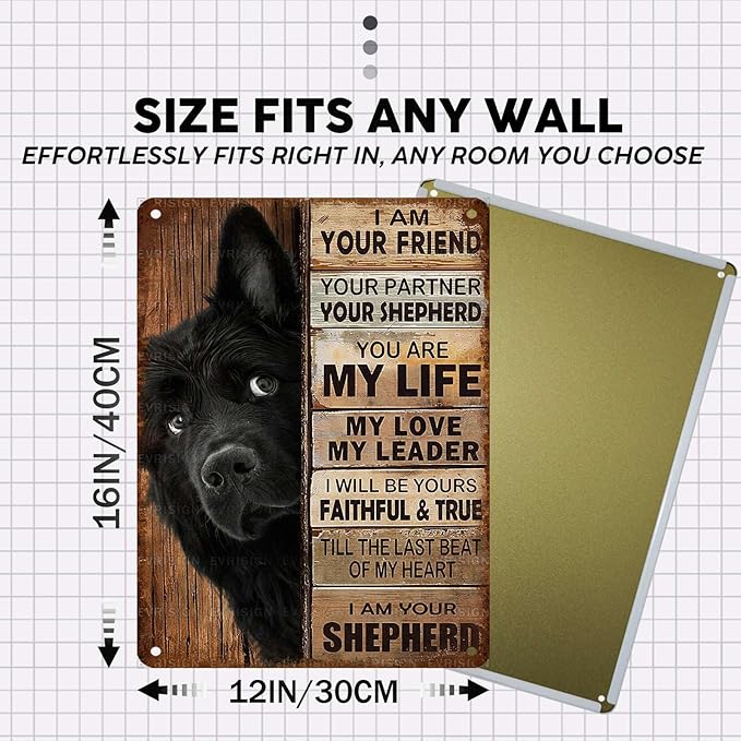 Vintage Black Dog Tin Sign I Am Your Friend Retro Shepherd Metal Poster Funny Nostalgic Wall Decor Wall Art For Home Cafe Bar Living Room Indoor Bedroom Man cave Garage 16 * 12In