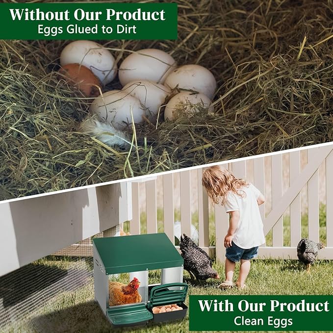 Chicken Nesting Boxes, 2 Compartment Roll Out Brooder Boxes for Poultry, Heavy Hens Roosting Box with Pull Out Egg Collection Tray and Protection, Ventilated Bottom, Chicken Coop (Green)