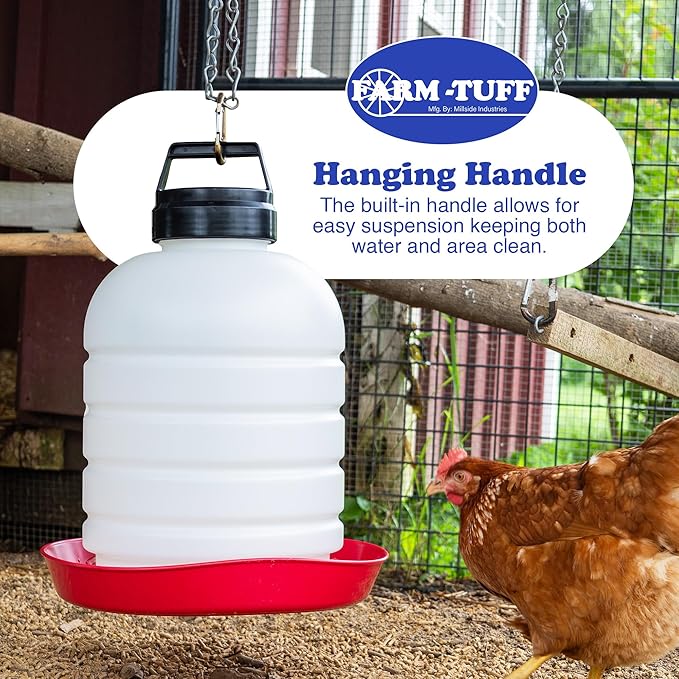 FARM-TUFF Premium 5-Gallon Hanging Chicken Waterer – BPA-Free Plastic, Top-Fill Poultry Fountain for Chickens, Ducks, Turkeys & Game Birds