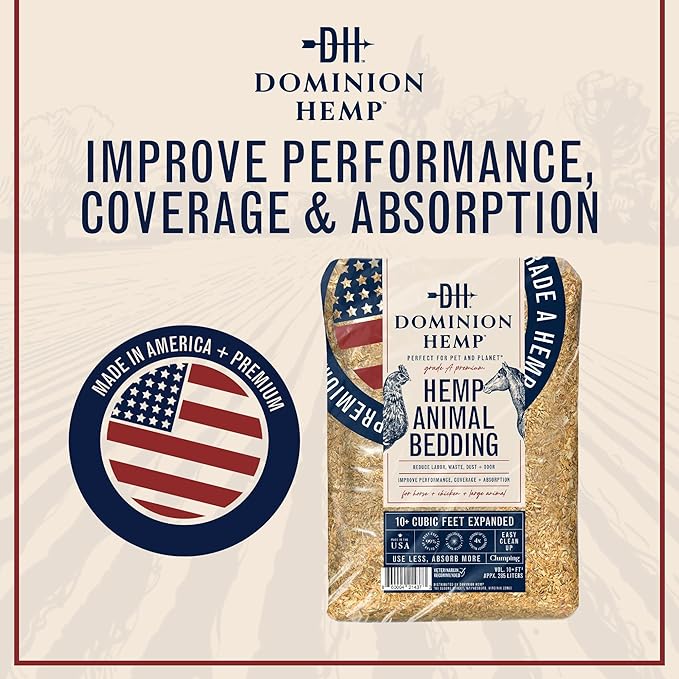 Premium Hemp Bedding for Chicken Coops in Bulk 285L – USA-Grown & Processed Nesting Material for Newly Hatched Chicks – Soft Brooder Cover for Poultry & Pet Bedding, 1-Pack