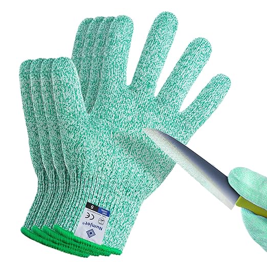 Cutting Gloves, Food Grade Level 5 Protection, Safety Kitchen Cut Gloves for Oyster Shucking, Fish Fillet Processing, Mandolin Slicing, Meat Cutting and Wood Carving. (Green-Small 2 Pairs)