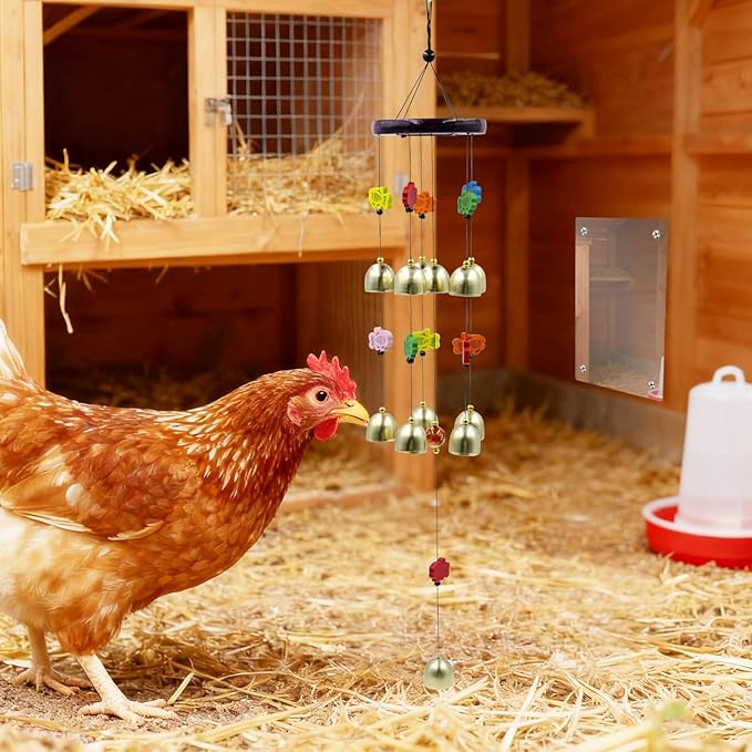 Chicken Coop Accessories, 2-in-1 Acrylic Mirror and Wind Chime Beak Toys Set, Chicken Toys for Coop, Enrichment Toys for Hens, Ducks, Geese, Turkeys, Poultry