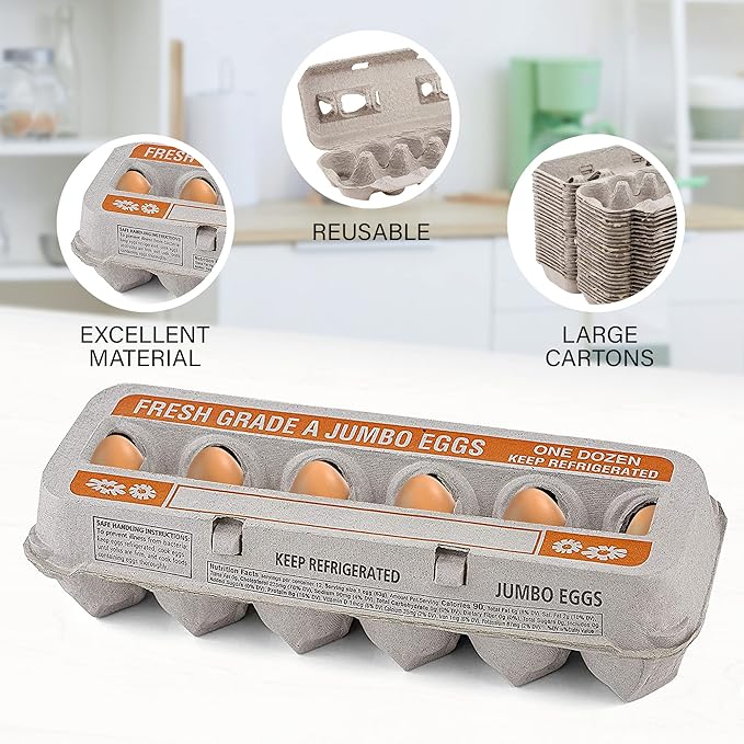 MT Products Natural Pulp Jumbo Egg Cartons 1 Dozen - Disposable Egg Storage Container (Pack of 15) - Made in the USA