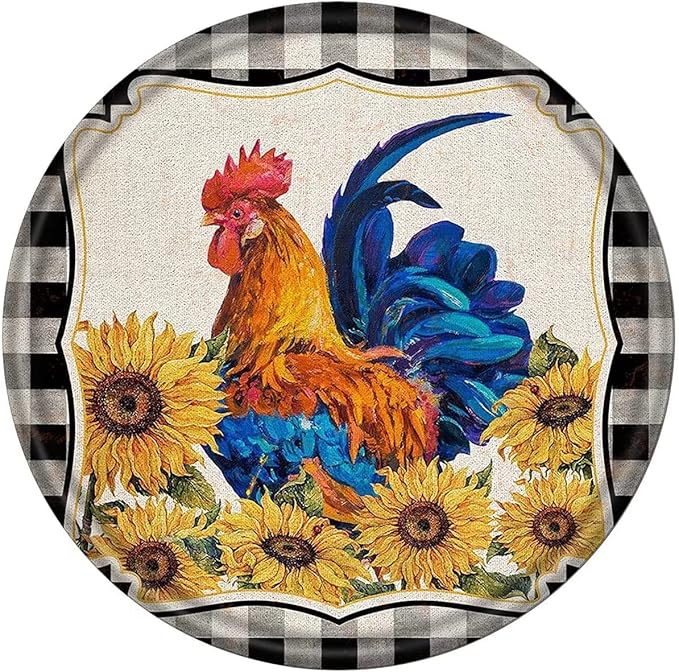 Round Metal Tin Sign Rustic Wall Decor Plaque Rooster Chicken Farm Animal Wreath Sign,Suitable for Home Garden Kitchen Bar Cafe Restaurant Garage Wall Decor Retro Vintage 12x12 Inch