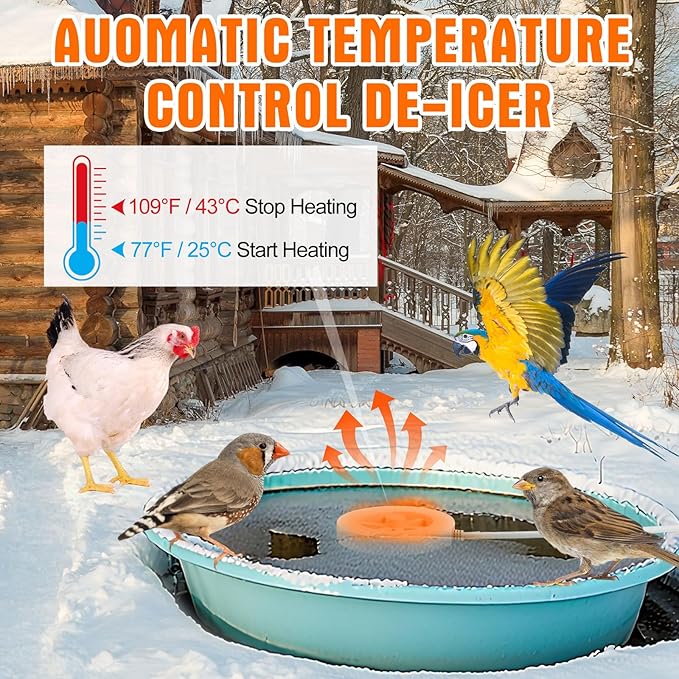 3 Pcs Submersible Water Heater Bird Bath Heater Chicken Waterer De-icer Water Trough Outdoor for Farm Pond Winter Poultry Livestock Tank Horse Drink, Pipe Tape Cord Cover(White,70 W)