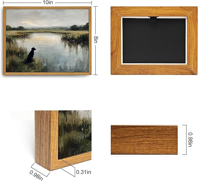 Framed Vintage Black Labrador Wall Art Farmhouse Landscape Canvas Poster Print Hunting Black Dog Picture Retro Animal Painting Artwork Wall Decor for Bedroom Living Room Bathroom 8x10in