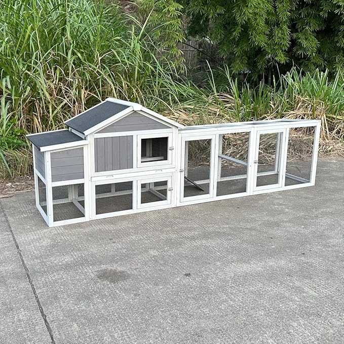 ZMAD Large Chicken Coop with Run, Wooden Hen House for 2-5 Chickens, Outdoor Chicken Run Poultry Cage Rabbit Cage Duck House with Nesting Box (Grey)