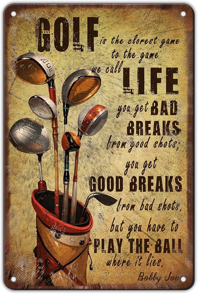 Golf Metal Tin Sign Golf Tin Poster Wall Decor 12x8 Inch Home Club Man Cave Garage Bar Restaurant Decor