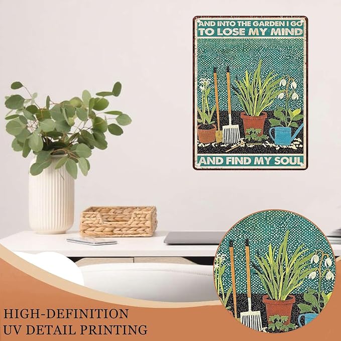 Metal Garden Vintage Tin Sign and Into The Garden I Go Funny Sign for Farm Decor 12X16Inch