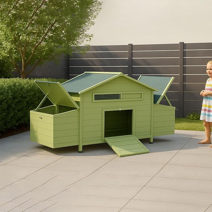 Large Wooden Chicken Coop, Outdoor Hen House Poultry Cage with 4 Nesting Boxes and Leakproof Pull-on Tray, Weatherproof Poultry Cage Rabbit Hutch Duck Cage (67.7" L x 24.5" W x 35" H)
