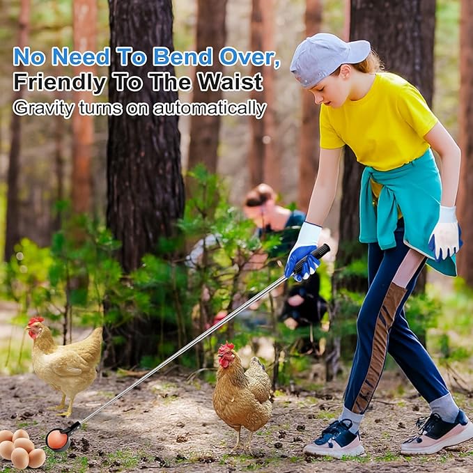 Lounsweer Egg Grabber for Chicken Eggs,15.7-76inch Extendable Stainless Steel Egg Picker Tool with (1pcs Extended Handle&1pair Non-Slip Gloves) for Picking from Coop Poultry Nest Farm Use (Blue)