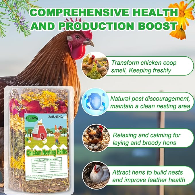 21 oz Chicken Nesting Herbs – 10 Natural Dried Blend, Lavender Rose Mint Mix, Helps Reduce Odors and Freshen Coop Naturally, Relaxing & Calming Herbs for Happy Hens