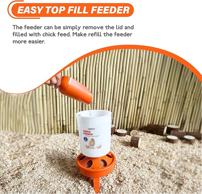 Chick Feeder and Waterer Set, Top Fill 3kg Chick Feeder and 1.5L Chick Waterer with 3 Adjustable Heights