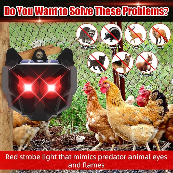 Solar Predator Eyes Animal Repellent Outdoor, 4 Pack Red LED Predator Light Deterrent for Deer, Coyote, Fox, Raccoon, Skunk, Night Sentry for Chicken Coop, Garden, Yard & Farm Protection