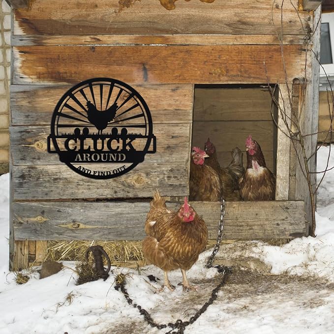 Tandefio 12" Fluffy Chicken Coop Metal Signs Funny Decor Gift for Kitchen Farmhouse Wall Art for Must Haves Chicken Coop Accessories(Around)