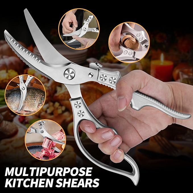 Poultry Shears, Kitchen Scissors for Food, All Purpose Heavy Duty for Chicken Wing/Thigh/Bone, Meat, Quail, Fish, Turkey, Vegetables, Stainless Steel Cooking Aid Scissors, Dishwasher Safe