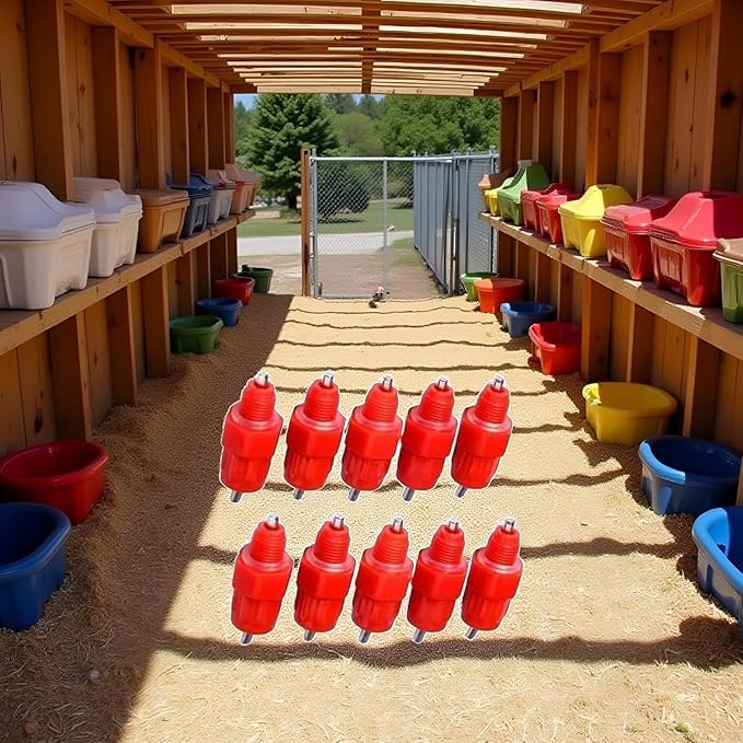 10Pcs Red Automatic Poultry Watering Nipples, Chicken Drinker System,Poultry Feeding and Watering Supplies