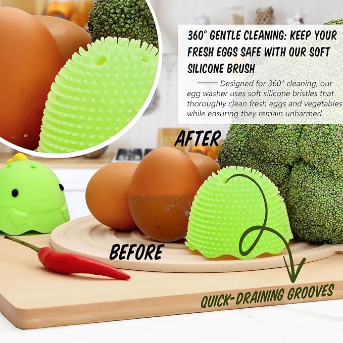 Silicone Egg Washer - Cute Dinosaur Egg Cleaner for Fresh Eggs, Fruits & Veggies, Ideal for Homesteaders, Backyard Chickens & Egg Collectors