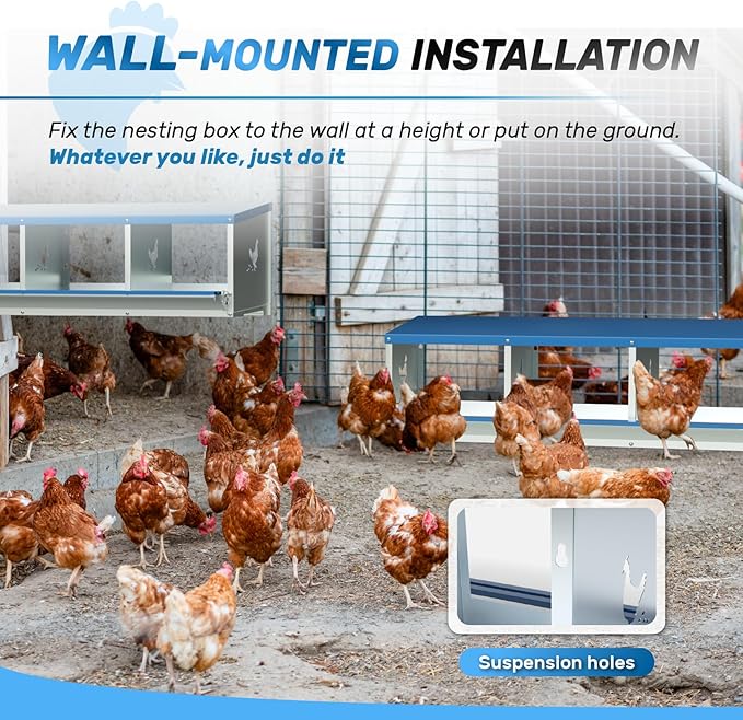Chicken Nesting Box for Laying Eggs 3 Holes Metal Nest Box for Chicken Hens Ducks Poultry Protect Eggs Chicken Coop Easy Egg Collection Wall Mount Nest Box for Chicken Coop