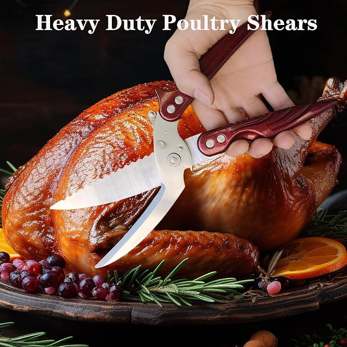 Heavy Duty Poultry Shears, Professional Kitchen Scissors, Kitchen Shears for Food Heavy Duty Chicken Scissors,Spatchcock Turkey Shears that Come Apart,Red