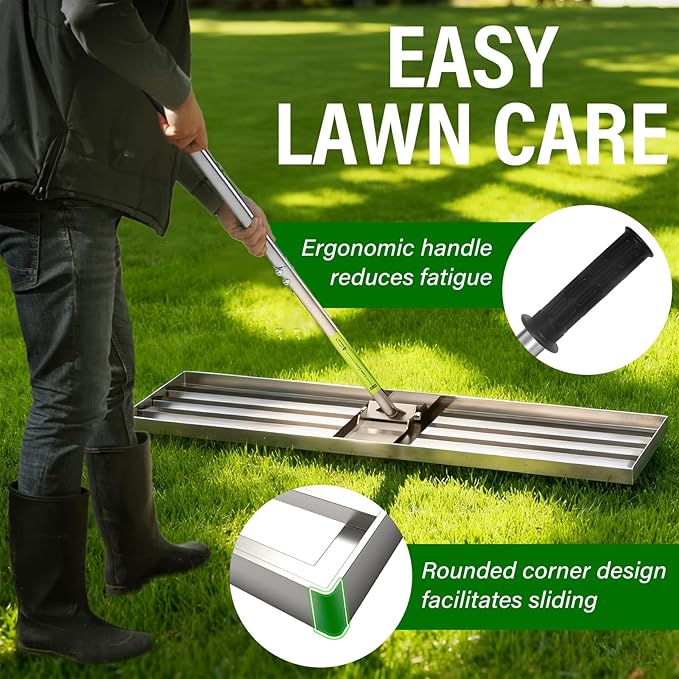48x12 inch Lawn Leveling Rake,Heavy-Duty Stainless Steel Landscape Rake with an Adjustable 78'' Extra Long Handle Lawn Leveling Tool for Yard,Backyard,Garden,Golf,Farm,Pasture