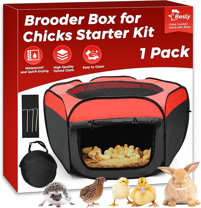 Brooder Box for Chick, Large Brooder for 15 Chicks, Breathable Mesh Ventilation, Waterproof Removable Bottom Mat,Foldable, Pop-up,No Assembly Required
