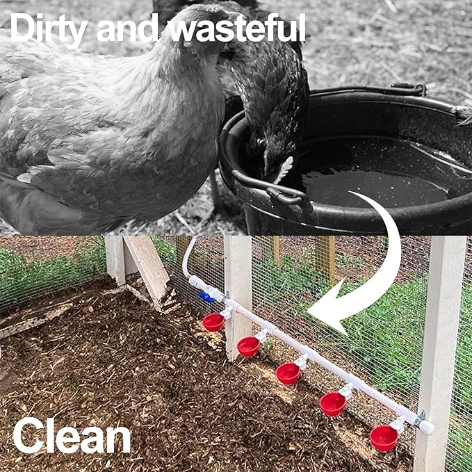 16pack Large Poultry Waterer Cups, Professional Chicken Water Cups for Poultry LANARP Float Style Gravity Chicken Watering System, Tee Fittings Poultry Waterer Suitable, with Mounting Hole Opener (16)