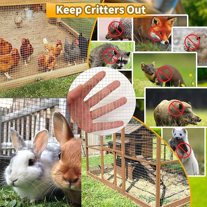 Chicken Wire Fencing Hardware Cloth 1/4 inch 8 in x 10 ft 23 Gauge Galvanized Wire Mesh Roll for Chicken Fences Bird Wire Rabbit Wire Poultry Netting Cage Screen mesh Gutter Guard