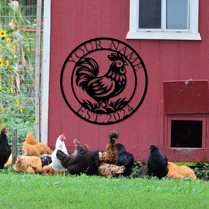 Personalized Chicken Coop Metal Sign,Custom Chicken Farm Metal Wall Art,Personalized Chicken MetalSign, Metal Chicken Farmhouse Sign,Hen House Sign, Funny Chicken Farm Decor (Style B)