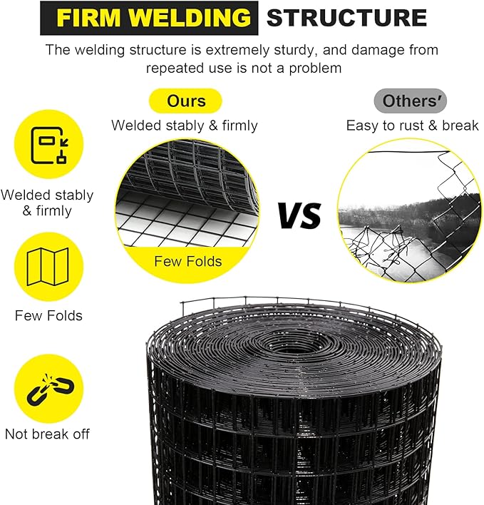 24'' x100' 1inch Hardware Cloth16 Gauge Black Vinyl Coated Welded Fence Mesh for Home and Garden Fence and Home Improvement Project (24'' x 100')