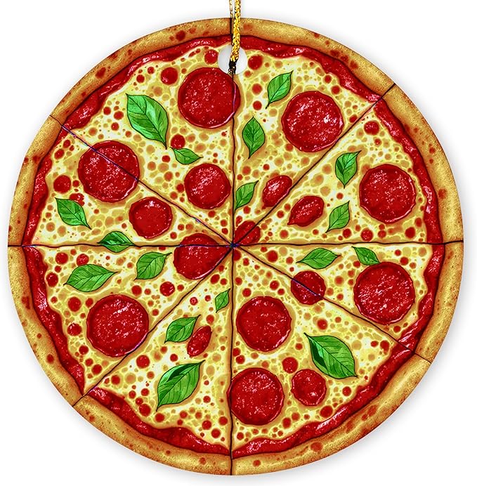 Pizza Ornaments for Christmas Tree - Pizza Gifts for Food Lovers, Women, Men - Food Ornaments for Christmas Tree - Pepperoni Lovers Ceramic Ornament