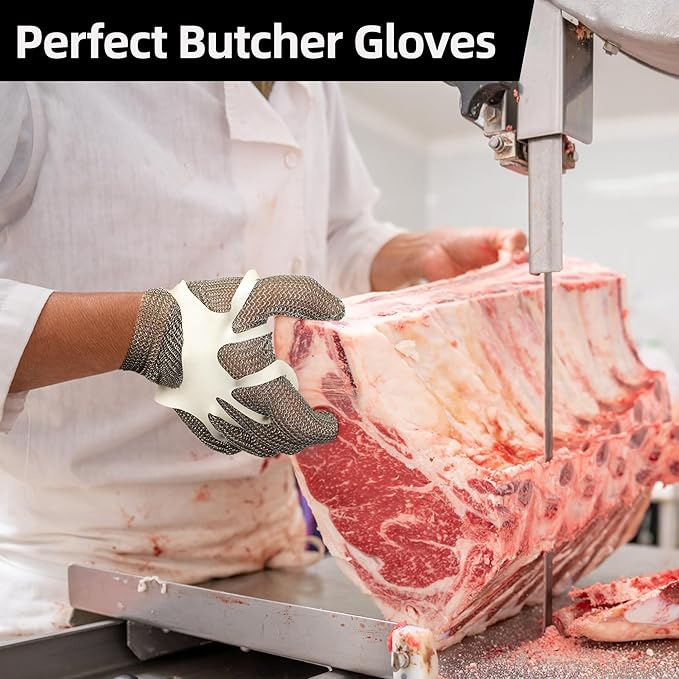 Schwer ProGuard-X A9 Cut Resistant Stainless Steel Metal Mesh Chainmail Glove PM5201 Butcher Glove for Meat Cutting Food Processing Knife Sharpening Oyster Shucking Kitchen Fish Fillet, M