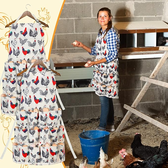Loopeer 2 Pcs Egg Apron Collecting Apron for Fresh Egg Gathering Adjustable Gathering with Pocket for Gift Women