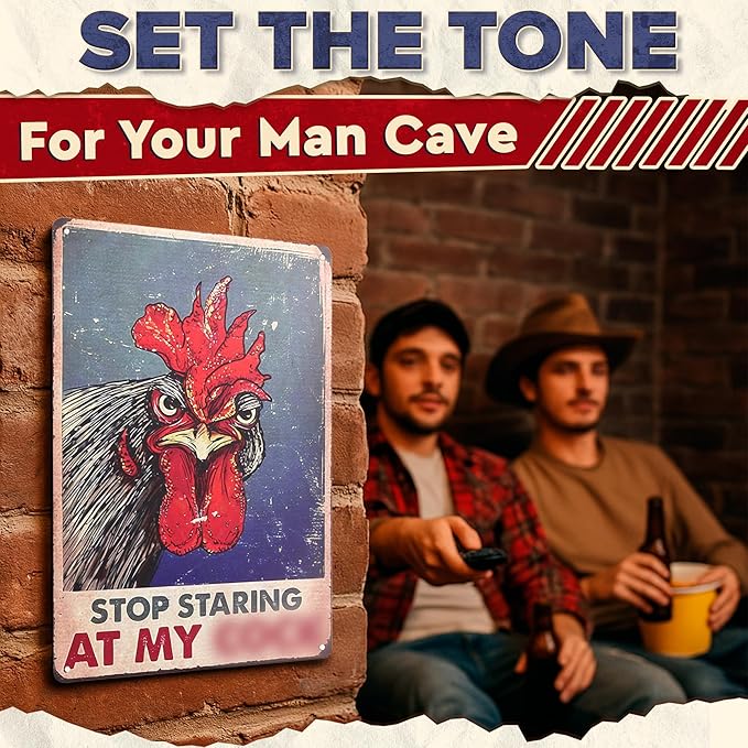Chicken Coop Signs 8 x 12 Inches – Dont Staring at My Funny Signs, Rooster Decor – Lightweight Durable Tin Metal Wall Decor for Bathroom, Fade-Resistant, Easy to Install, Indoor/Outdoor Use | Decorative and Practical Gift