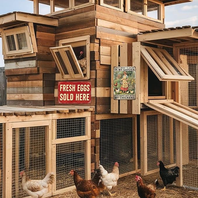 Fresh Eggs Metal Sign Farm Stand Signs Chicken Coop Decor Farmers Market Decorations Fresh Eggs Sold Here Sign Chicken Tin Signs For Outside Farmstand Supplies Farm Outdoor Yard Signs 8x12 Inch