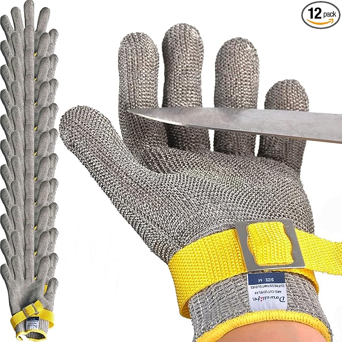 Dowellife Comfortable ANSI A9 Cut Resistant Glove Food Grade, Mesh Metal Kithcen Glove for Chef Oyster Shucking Mandoline Knife Butcher Meat Cutting