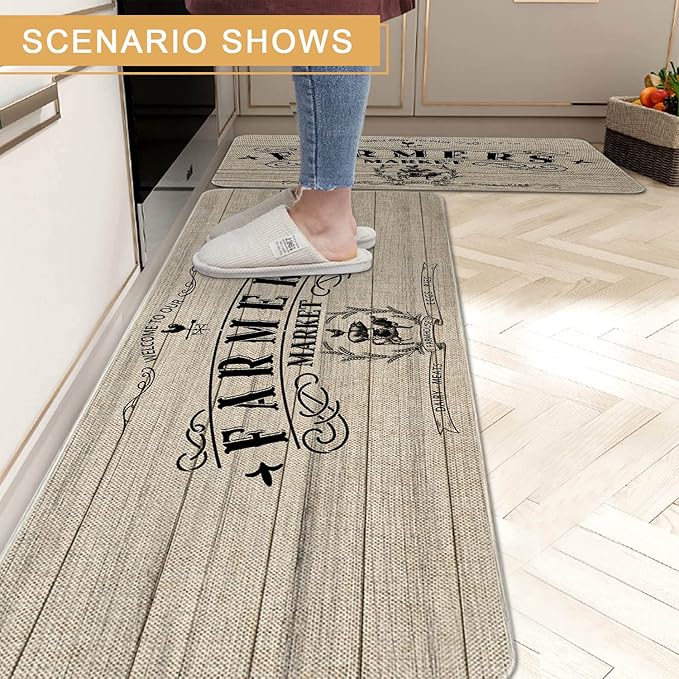 Roszwtit Farmhouse Kitchen Rugs and Mats Set of 2, Farmhouse Kitchen Mat, Seasonal Holiday Cooking Sets Low-Profile Non-Slip Floor Mats for Home Kitchen Decor - 17x29 and 17x47 Inch